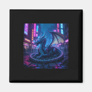 Majestueuze Cyberpunk Dragon Resting in Neon City  Magneet