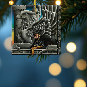 Majestueuze Dark Fantasy Rottweiler Gargouille Kas Keramisch Ornament
