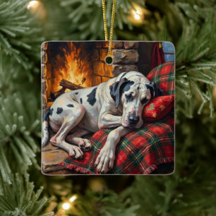Majestueuze Dog Argos Slapend bij Open Haard Gezel Keramisch Ornament