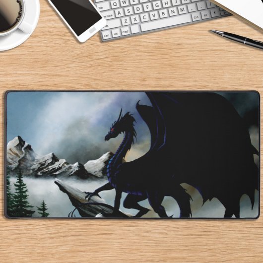 Majestueuze Donkere Draak Zwarte Fantasie Bergen Bureaumat