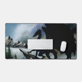 Majestueuze Donkere Draak Zwarte Fantasie Bergen Bureaumat (Keyboard & Muis)