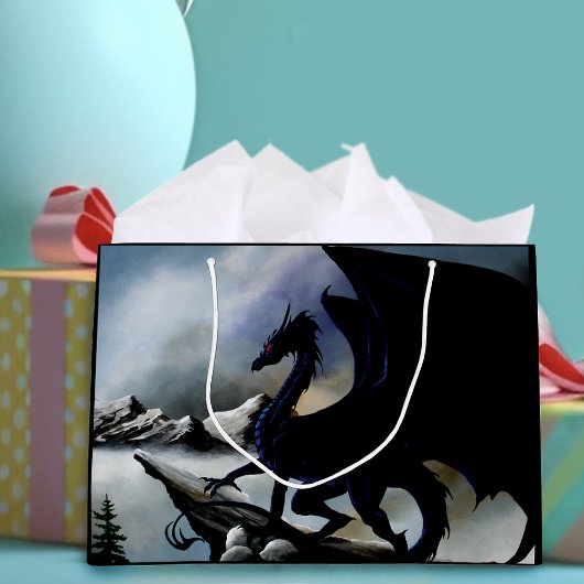 Majestueuze Donkere Draak Zwarte Fantasie Bergen Groot Cadeauzakje
