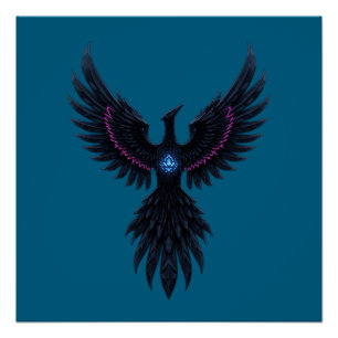 Majestueuze Donkere Phoenix Glanzende Kristallen K Perfect Poster