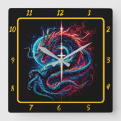 Majestueuze draak met gouden kruis vierkante klok (Voorkant)