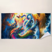 Majestueuze draak met zeemeermin op het strand van strandlaken (Voorkant)