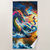 Majestueuze draak met zeemeermin op het strand van strandlaken (Voorkant)