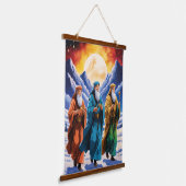 Majestueuze Drie Wijze Mannen Reis Kerstmis Hangend Wandkleed (Gebogen)