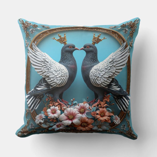 Majestueuze Duiven met Kronen Koninklijke Elegante Kussen (Voorkant)