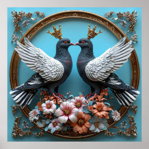 Majestueuze duiven met kronen poster