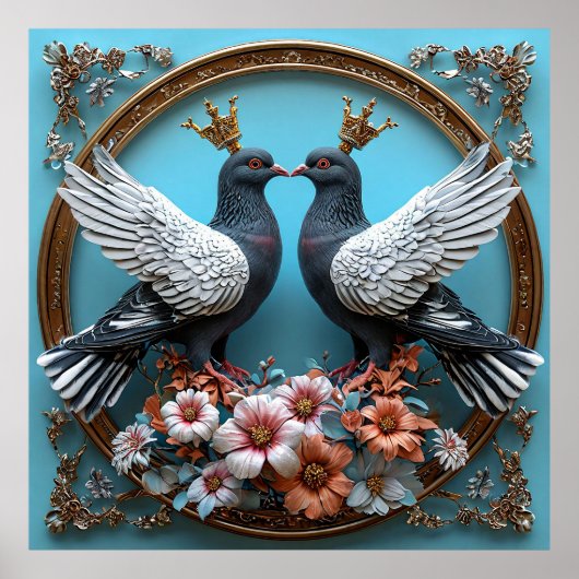 Majestueuze duiven met kronen poster (Voorkant)