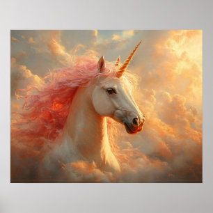 Majestueuze Eenhoorn in Zonsondergangswolken Poster