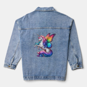 Majestueuze eenhoorn met regenboogvleugels denim jacket