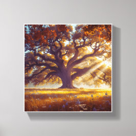 Majestueuze eik in de wei canvas afdruk