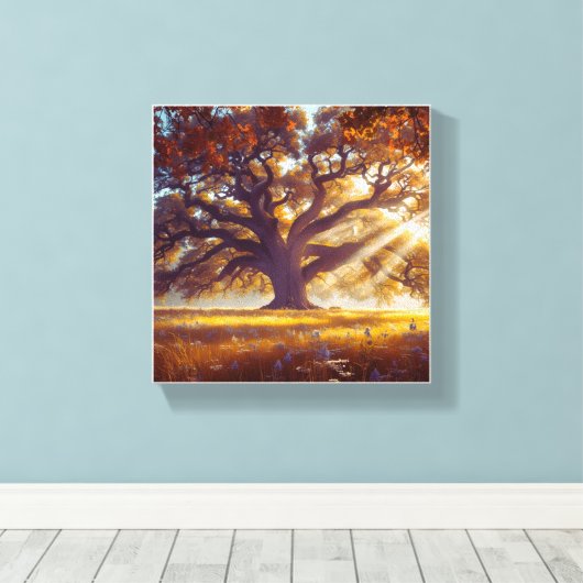 Majestueuze eik in de wei canvas afdruk (Insitu (Houten vloer))