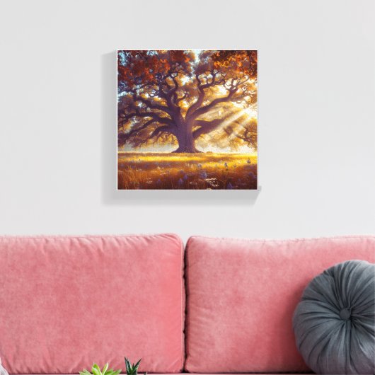 Majestueuze eik in de wei canvas afdruk (Insitu (Woonkamer))