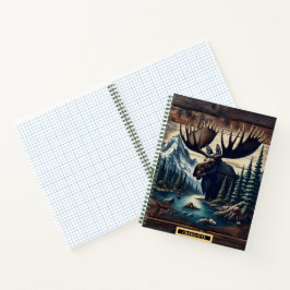 Majestueuze eland bij de rustige rivier bij zonsop notitieboek