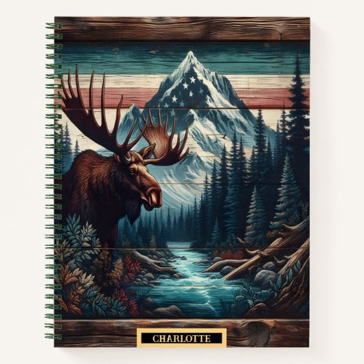 Majestueuze eland bij een serene bergrivier bij zo notitieboek (Voorkant)