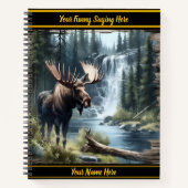 Majestueuze eland bij een serene waterval bij zons notitieboek (Voorkant)