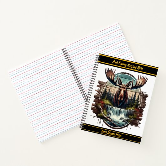 Majestueuze eland bij een serene waterval bij zons notitieboek (Binnen)