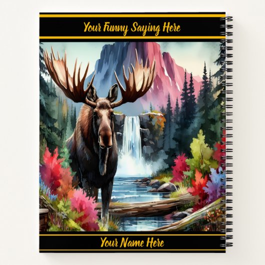 Majestueuze eland bij een serene waterval in de he notitieboek (Achterkant)