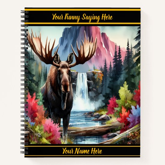 Majestueuze eland bij een serene waterval in de he notitieboek (Voorkant)