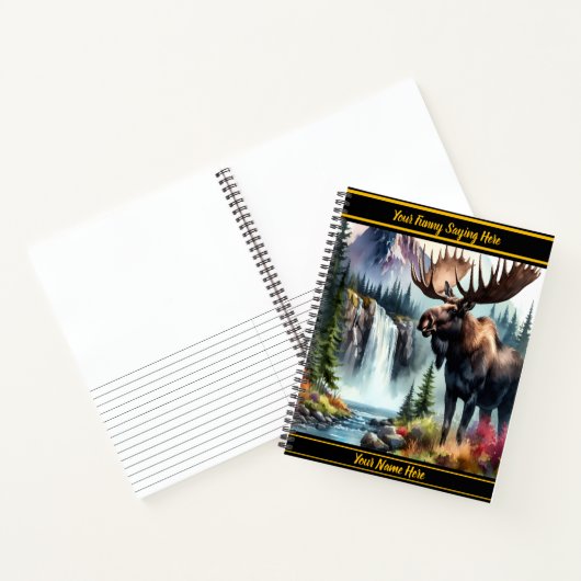 Majestueuze eland bij een serene waterval in de he notitieboek (Binnen)