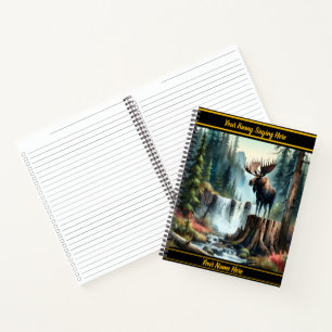 Majestueuze eland die trots naast een waterval sta notitieboek