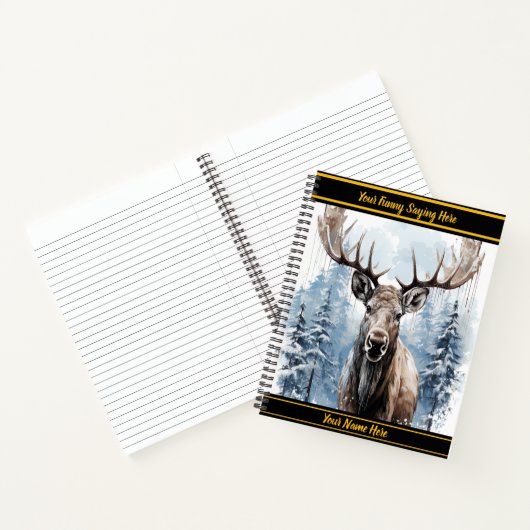 Majestueuze eland die trots staat in een besneeuwd notitieboek (Binnen)