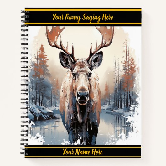 Majestueuze eland kijkt uit over rustig wintermeer notitieboek (Voorkant)