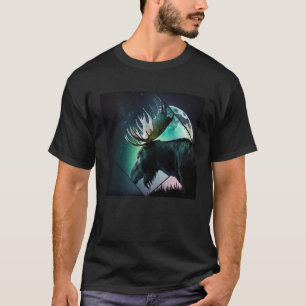 Majestueuze eland maanlicht noorderlicht scandinav t-shirt