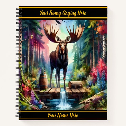 Majestueuze eland staat bij een serene bosstroom notitieboek (Voorkant)