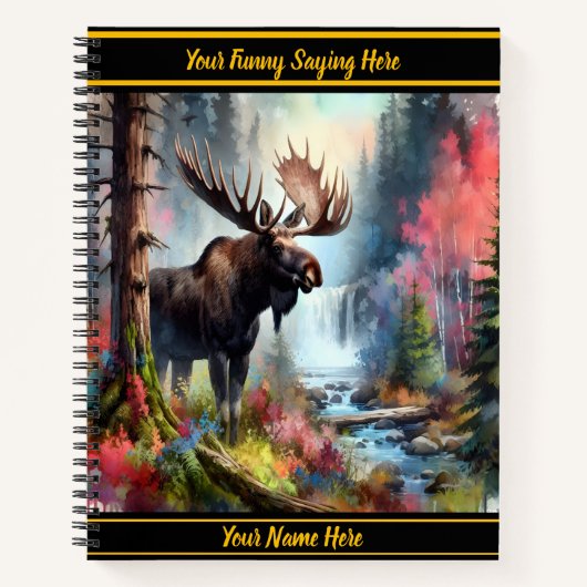 Majestueuze eland staat in de buurt van een levend notitieboek (Voorkant)