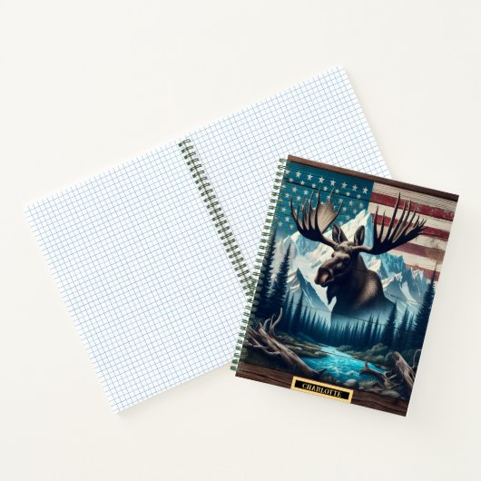 Majestueuze eland tegen een serene alpine achtergr notitieboek (Binnen)