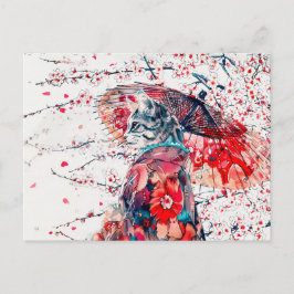 Majestueuze geisha kat tussen kersenbloesems briefkaart