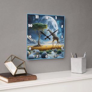 Majestueuze giraf die onder de maanverlichte hemel vierkante klok