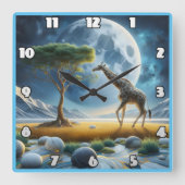 Majestueuze giraf die onder de maanverlichte hemel vierkante klok (Voorkant)