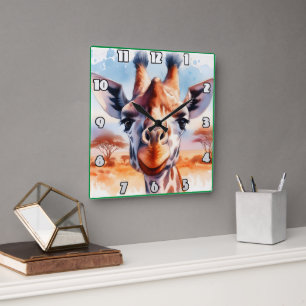 Majestueuze giraf die over de Afrikaanse savanne s Vierkante Klok