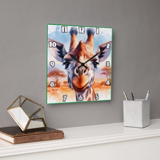 Majestueuze giraf die over de Afrikaanse savanne s Vierkante Klok (Kantoor)