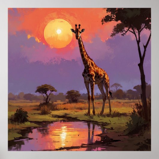 Majestueuze Giraffe in het wild tijdens zonsonderg Poster (Voorkant)