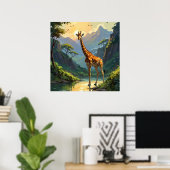 Majestueuze Giraffe in Natuur Wildlife Painting Poster (Thuiskantoor)