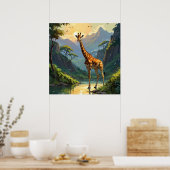 Majestueuze Giraffe in Natuur Wildlife Painting Poster (Keuken)