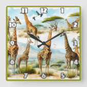 Majestueuze giraffen grazen onder de Afrikaanse zo Vierkante Klok (Voorkant)