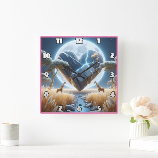 Majestueuze giraffen onder een gloeiende maanverli vierkante klok (Huis)