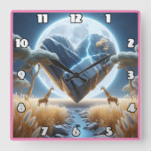 Majestueuze giraffen onder een gloeiende maanverli vierkante klok (Voorkant)