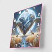 Majestueuze giraffen onder een gloeiende maanverli vierkante klok (Hoek)