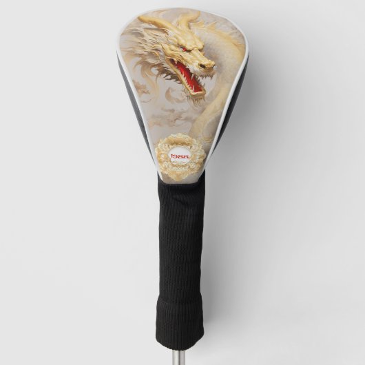 Majestueuze Golden Dragon en Ivoor Golfheadcover (Voorkant)