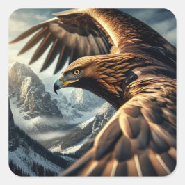 Majestueuze Golden Eagle in de vlucht Snowy Mounta Vierkante Sticker
