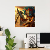 Majestueuze Golden-Hued Dynamic Aztec Warrior Poster (Thuiskantoor)