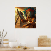 Majestueuze Golden-Hued Dynamic Aztec Warrior Poster (Keuken)
