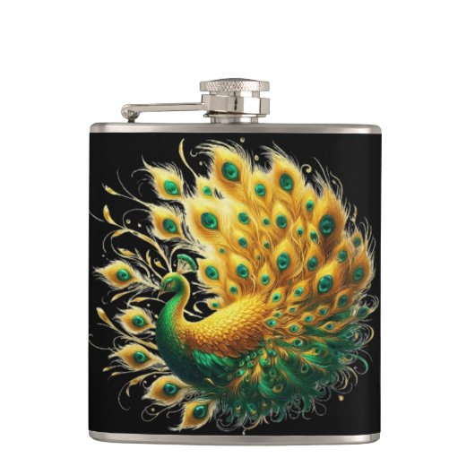 Majestueuze Golden Peacock Elegance Heupfles (Voorkant)